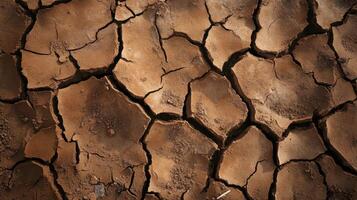 Dried cracked earth showing severe drought conditions and soil erosion photo