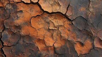 Dry cracked landscape with orange and black textures showing soil degradation photo