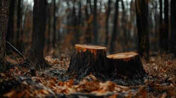 forest with stumps and charred trees, showcasing nature resilience photo