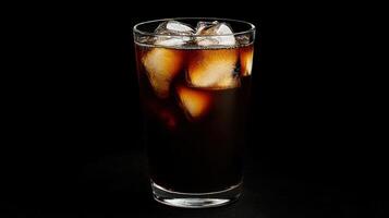 Freshly brewed cold coffee with ice in clear glass, perfect for summer photo