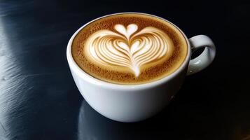 A cup of coffee with a heart design in the middle photo
