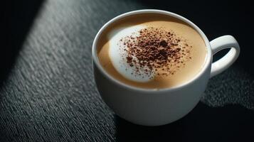 A cappuccino is shown in a white cup photo