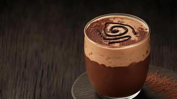 A chocolate drink with a swirl on top photo