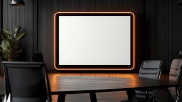 modern conference room featuring large digital screen with glowing border photo
