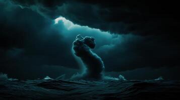 A dark stormy ocean with a large wave photo