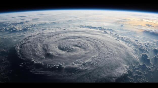 gigantic hurricane forming over ocean, viewed from space, showcases nature power photo