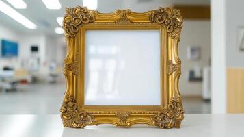 golden ornate frame with pure white interior, perfect for display photo
