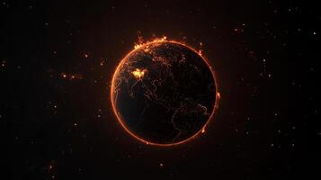 glowing Earth surrounded by fiery elements, symbolizing climate change photo