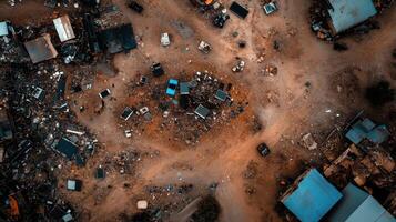 An aerial view of a destroyed area photo