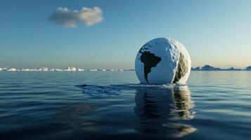 melting globe with South America visible, floating in water photo