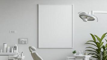 modern medical office featuring clean white frame on wall, creating serene atmosphere photo