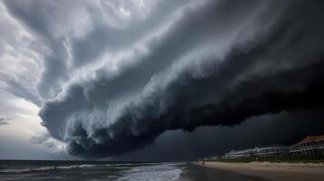 massive storm cloud looms over ocean, creating dramatic scene photo