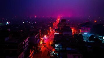 vibrant modern metropolis illuminated by neon lights at night photo