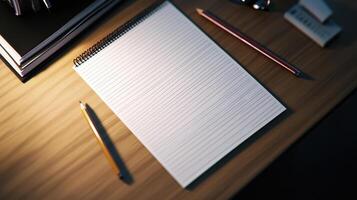 A notepad and pencils on a desk photo
