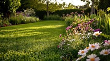 A lawn with flowers and grass photo