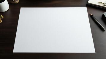 pristine white sheet of paper on dark desk surface photo