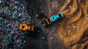 Aerial view of machines working at recycling plant photo