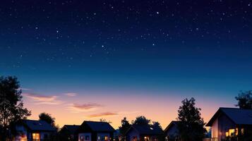 serene residential area under starry night sky photo