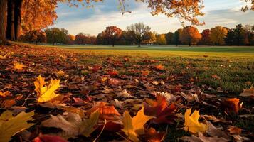scenic view of park with colorful fall leaves photo