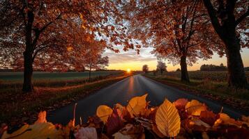 scenic rural road lined with vibrant autumn trees photo