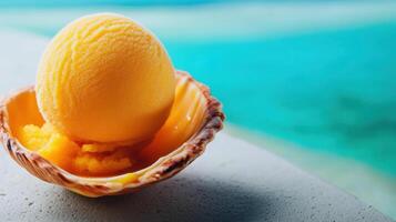 A shell with an ice cream in it photo