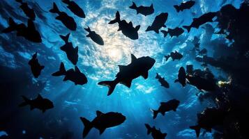 A group of fish swimming in the ocean photo
