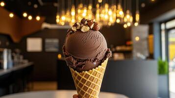 delicious scoop of chocolate gelato in cone photo