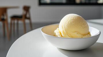 A bowl of ice cream sitting on a table photo