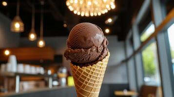 A chocolate ice cream cone photo