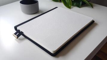 simple bullet journal with blank dotted pages on table photo