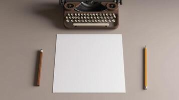 vintage typewriter with blank paper and pencils photo