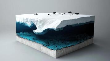 stunning ice shelf with underwater view and marine life photo