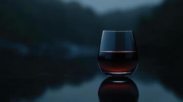 glass of deep red wine reflecting in dim light photo