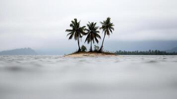 small island with palm trees surrounded by rising sea levels photo