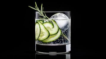 refreshing gin and tonic with cucumber and rosemary photo