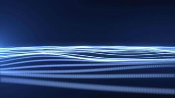 Abstract digital glowing wave of particles and dots moving on a blue background, big data visualization, futuristic and technological, 3D, 4K, seamless loop. video