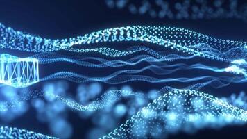 Abstract glowing wave from of particles and dots moves on a blue background, big data visualization, futuristic video