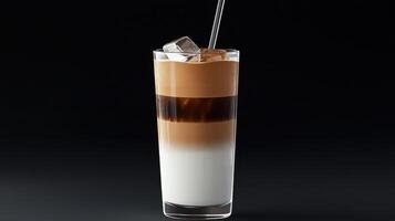 An iced coffee with a straw and ice photo