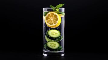 Refreshing detox water with lemon, cucumber, and mint photo