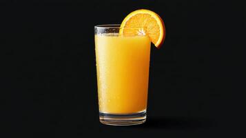 Fresh orange juice in tall glass with slice of orange photo