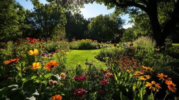 A beautiful garden with lots of flowers and trees photo