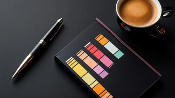 to do list notebook with color coded tasks and coffee photo