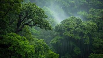 Rainforest, green trees, rain, waterfall, waterfall, rainforest, rainforest, rain photo