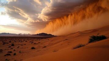 vast desert with violent sandstorm approaching photo