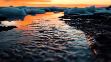 serene polar landscape with water flowing at sunset photo