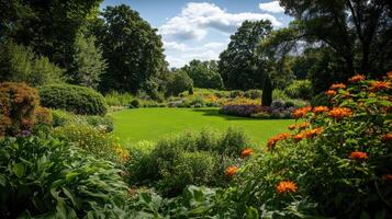 A beautiful garden with lots of flowers and trees photo