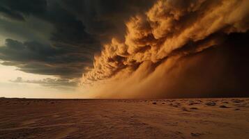 vast desert with violent sandstorm approaching dramatically photo