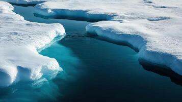 vast polar ice sheet with water flowing through cracks photo