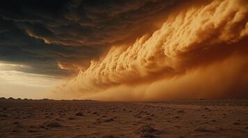 vast desert with violent sandstorm approaching, creating tension photo
