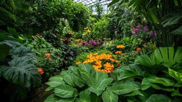 vibrant botanical garden filled with lush greenery and flowers photo